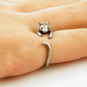 חמוד עכבר פיל בצורת טבעת פתוחה לנשים עתיק צבע כסף מודרניות בנות אופנה האצבע אביזרים היפ הופ למסיבה תכשיטים