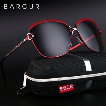BARCUR מקוטב נשים משקפי שמש נשים שיפוע עדשה עגולה משקפי שמש מרובעים מותג יוקרה Oculos Lunette דה סוליי פאטאל
