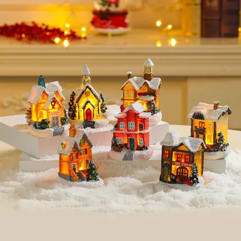 חג המולד זוהר צבעוני בית קטן בסגנון אירופאי חלון שולחן העבודה קישוט מתנה לשנה החדשה לילדים שרף מתנה קטנה