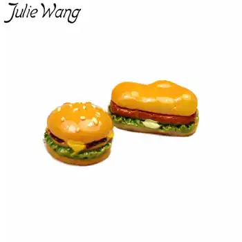 ג ' ולי וואנג 10PCS שרף בורגר קסמי מלאכותי אוכל המבורגר תליון תכשיטים עושים אביזר עיצוב הבית פרופ השולחן