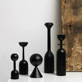 צילום אביזרים שחור מעץ מלא מחזיק נר הנורדית בסגנון מינימליסטי דקורטיבי דגם יצירתי אמנות קישוטי WF