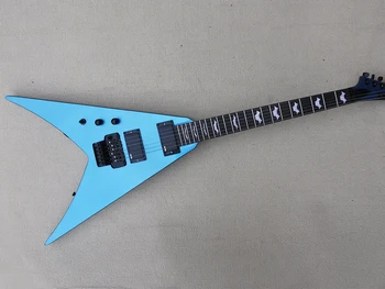 יד שמאל 6 מיתרים V כחול גיטרה חשמלית עם טרמולו בר,רוזווד Fretboard.יכול להיות מותאם אישית