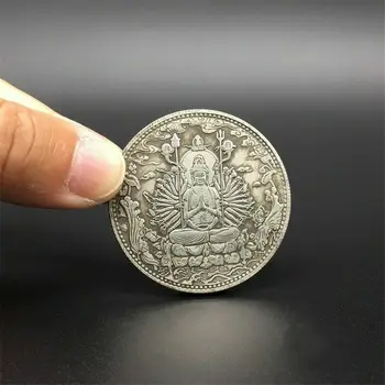 טיבט כסף מטבעות עתיקים אוסף הבודהיסטית אלף היד Guanyin לב סוטרה