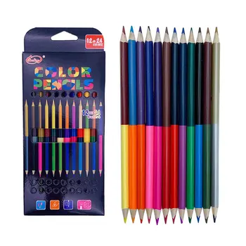 12Pcs/סט שני צבעים ראש שמנוני עפרונות ציור סקיצה אומנות צבע עץ עיפרון קומיקס גרפיטי כלי משולש בר 24 צבעים