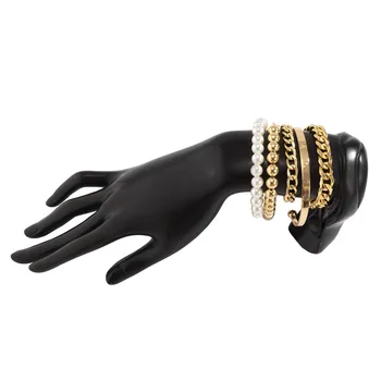 פנינה מיני צמיד חרוז סט נשים אופנתי C בצורת צמיד אופנה פאנק קובני הקישור יד שרשרת ללבוש יומיומי תכשיטים אופנתיים