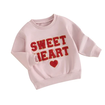 פעוטות ילדים ילדה האהבה קופץ למעלה שרוול ארוך אהבת לב מכתב להדפיס את החולצה מתוק חמוד קט בגדים