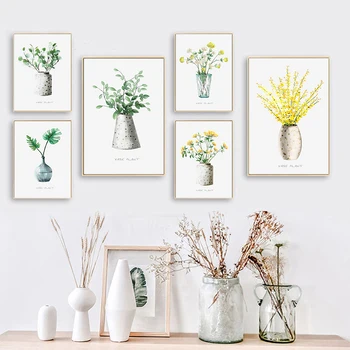 סגנון פשוט ירוק צמח אמנות קיר פוסטרים טרופי פרח צהוב בד ציור טביעת דקורטיביים תמונות עבור חיים עיצוב חדר