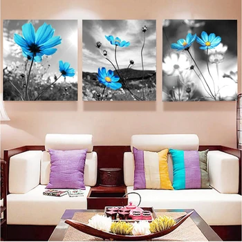 רטרו פרח כחול בד אמנות דייזי מפעל מודרני פוסטרים, הדפסים קישוט חדר השינה הקיר תמונה בסלון ציור בלי מסגרת
