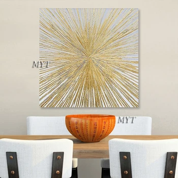 100% מצוירים ביד מרקם אקרילי רדיד זהב מופשט בד ציור קיר אמנות תמונה עבור הסלון עיצוב הבית לוח גדול