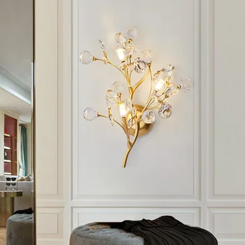 קריסטל מנורת קיר וינטאג', בסלון ספה רקע ענף דקורטיבי עבור מסעדה המסדרון חדר שינה זהב בסיס 3 או 2 ראשים