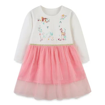 בנות שמלה מצוירת סתיו אופנה של ילדים פרחוני שמלת ילדה תינוק שרוול קצר חמוד מסיבת ארוך שרוולים שמלת רשת
