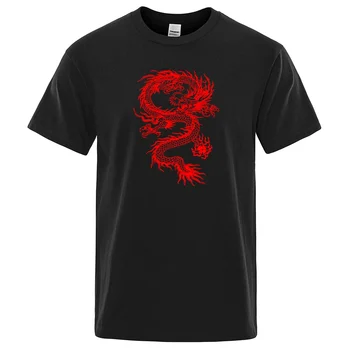הסיני הדרקון האדום עיצוב גברים שרוול קצר יצירתי אופנה כל-מתמטיקה לכל היותר נוחים לנשימה חולצות זכר כותנה בגדים