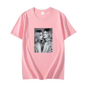 אופנה גרפי חולצות קייט מוס, קארה Delevingne כותנה oversize שרוול קצר חולצות O-צוואר חולצת קיץ בגדי גברים