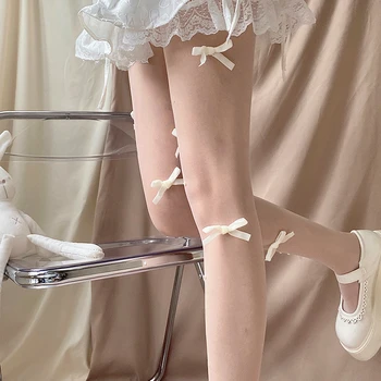 לבן לוליטה התחתונה גרביונים בחורה חמודה גרביים יצירתי בעבודת יד Bowknot טייץ נשים גרבי ניילון שקוף הירך גבוהה גרביים