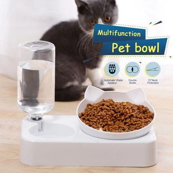 חתול מחמד קערה לכלב קערת מים אוטומטיים מנפק קערת אוכל מזון לכלב קערת פלסטיק שקופה של החתול האוזניים מזין ציוד לחיות מחמד
