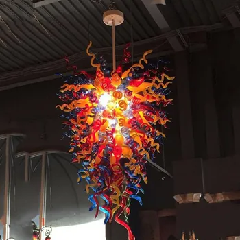 המנורה העתיקה עבודת יד זכוכית נברשת ייחודי תלוי אורות מלאכת אמנות תליון צהוב אדום כחול