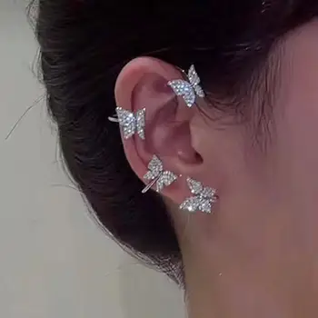 1Pc קליפ עגיל פרפר יהלומים מלאכותיים תכשיטי מזג עדין אוזן חתונה תכשיטי אופנה מתנה עגילים לנשים