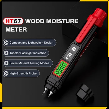 HT67 עט-סוג דיגיטלית עץ לחות מטר 0~58% עץ לחות הבוחן עץ לח גלאי עץ מבנה תכולת לחות הבוחן