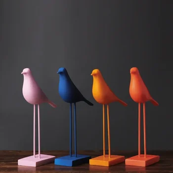 שרף ציפור פסלוני אמנות קישוט מלאכותי בצבע נורדי ציפור קישוטי ריהוט הבית עיצוב משרד העבודה פיסול