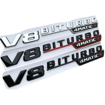 1 זוג כרום שחור אדום פנדר אותיות V8 BITURBO 4MATIC+ סמלים עבור מרצדס E63 C63 CLS63 GLS63 S63 GLE63 GLC63 AMG S