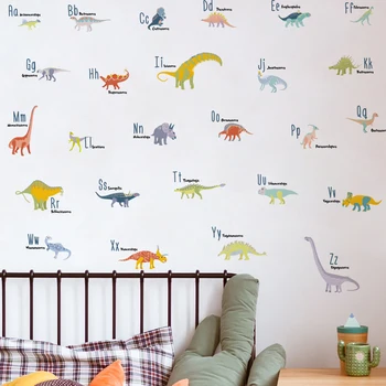 חמוד Ainosaur האלפבית בצבעי מים דינוזאורים שונים מדבקות קיר לילדים ילד בחדר חדר השינה חדר משחקים מדבקות קיר