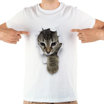 חמוד נמר חתול לפרוץ מצחיק 3D הדפסה חולצת טי גברים לבנים חדשים שרוול קצר מקרית homme מגניב אופנת רחוב kawaii חולצה