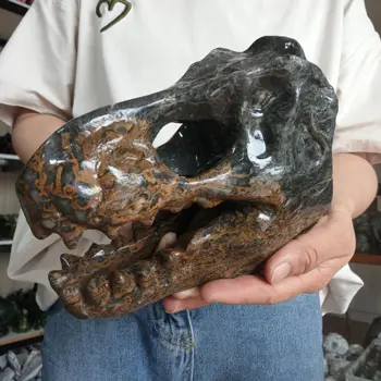 טבעי שלוש פרח גילוף אבן דינוזאור הגולגולת קוורץ קריסטל מינרלים מדיטציה חן המשרד הביתי Degaussing קישוט