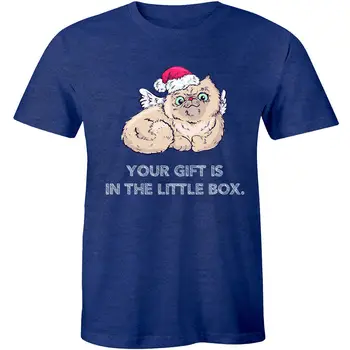 המתנה שלך בארגז קטן חמוד חתול מצחיק חג המולד חולצת טי לגברים חולצת טי