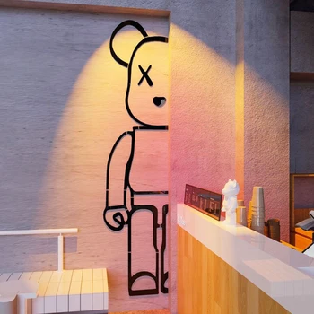 מראה אקריליק 3D מדבקות קיר מצויר דוב דפוס הסלון קישוט הבית דבק עצמי במראה מדבקות קיר בעיצוב חדר ילדים