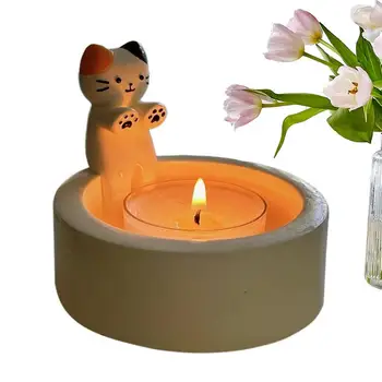 חתלתול מחזיק נר חמוד בגריל חתול ארומתרפיה מחזיק נר שרף חמה כפת החתול טיח שולחן העבודה קישוטים דקורטיביים