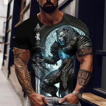 עם בעלי חיים פאנק סגנון גרפי 3D מודפס שרוול קצר בקיץ חולצת טי מנופחים בגדים אופנה חולצת הטריקו של הגברים