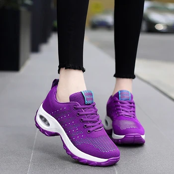 קיץ רשת לנשימה נעלי ריצה אישה אלסטי כרית אוויר פלטפורמת נעלי נשים מזדמנים קל משקל חיצוני נעלי ספורט