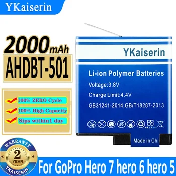 YKaiserin AHDBT-501 2000mAh סוללה עבור GoPro Hero 5 6 גיבור, גיבור 7 לgo Pro Hero5 Hero6 Hero7 Akku פעולה סוללות מצלמה