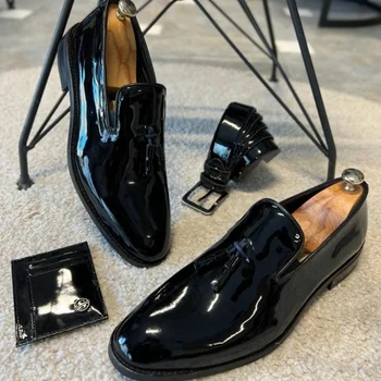 שחורים גברים מוקסינים מעור ציציות רשמית על גברים נעלי חתונה עסק בעבודת יד לגברים נעלי שמלה משלוח חינם