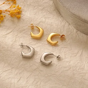 DanDan חנות נירוסטה תכשיטים עגילים לנשים אופנתי מתכת מרקם 18KEarrings הזהב מתנה לחברה חינם shiping