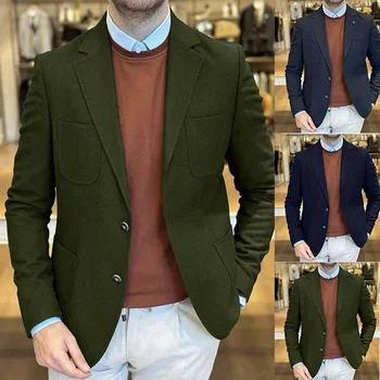 2024 סתיו פנאי אופנה מותאמת חליפת מעיל החליפה Slim Fit מגניב המעיל אנשים פשוטים כיס חופשי