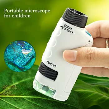 ילד ניסוי מדעי מיקרוסקופ כיס צעצוע קיט 60-120x חינוך מיני כף יד מיקרוסקופ עם אור צעצועי ילדים מתנה