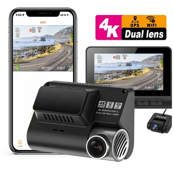 מכירות חמות dashcam 4k רכב dvr Mini מצלמת רכב דש מצלמת 4k עם WiFi ו-GPS קדמי ואחורי כפול עדשה 4k דאש מצלמה