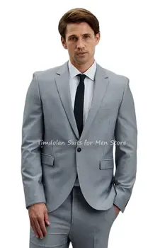 אפור בהיר דש מעיל מכנסיים ללבוש למסיבה זכר חליפות להגדיר החתונה תחפושת Homme Slim Fit תלבושת לחתונה 2Pcs ' קט מכנסיים