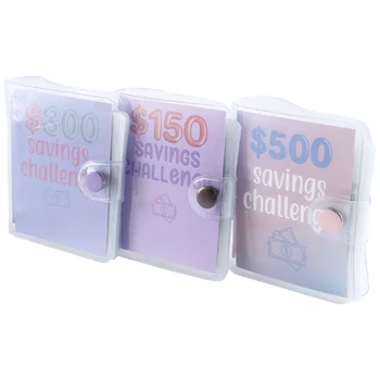 3 חתיכה מיני קלסר החיסכון אתגר 150/300/500 חיסכון תקציבי PVC מזומן במעטפה הארנק תקציב קלסר המחברת תקציב