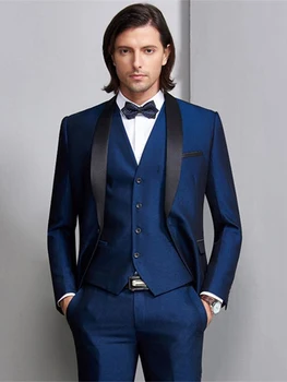 2023 החדש של חיל הים כחול גברים חתונה נשף חליפות אופנה כפתור אחד זכר העסק סט 3 חלקים(ז ' קט+מכנסיים+אפוד+עניבה) Traje נוביו