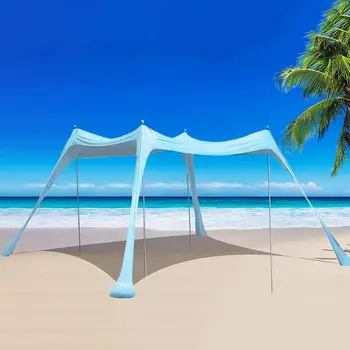 חוף צל אוהל אוהל החופה השמש צל על החוף הגנת UV יציבה UPF50 השמש צל עם 4 מוטות על חוף אגם האחורית