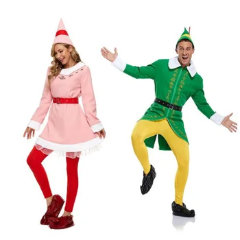 חורף חדש קטיפה ירוק חג המולד שדון ורוד סנטה קלאוס תלבושת חג יצירתי הבמה המפלגה Cosplay כמה התלבושת חמש-חתיכת קבוצה
