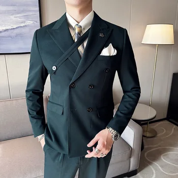 2023 באיכות גבוהה נאה מגמה אביב הבריטי קוריאני גרסה רזה מוצק צבע כפול עם חזה אופנה גברים מקרית של הג ' קט