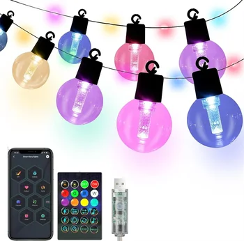 G40 אפליקציה חכמה גלוב פיית אור 31ft 20 LED חיצוני RGB גלוב LED פטיו אורות מחרוזת עם שלט על מרפסת גן עיצוב המסיבה