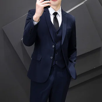 חדש (בלייזר+ אפוד + מכנסיים) עסק של גברים הקריירה רשמית קטן החליפה הגירסה הקוריאנית Slim שושבין החתן שמלת החתונה 3-piece סט