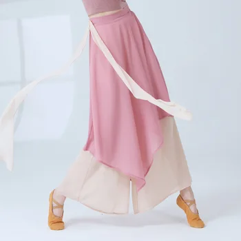 נשים קלאסית ריקוד תלבושת מכנסיים רחבים הרגל רופף אימון שיפון ביצועי Dancewear גבוהה מבוזבז הרך מחול מודרני מכנסיים