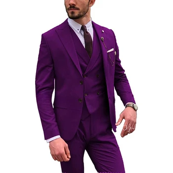 תפורים חליפות גברים שיא דש שני כפתורים 3 חתיכות זכר חליפות החתן לובש טוקסידו לחתונה בלייזר+אפוד+מכנסיים תחפושת Homme