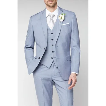 אלגנטי דש אחת עם חזה חליפות לגברים 3 חתיכה אופנה רשמית עסקי מזדמן החתונה החתן טוקסידו סלים זכר חליפה