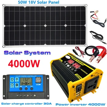12V ל 110V/220V מערכת אנרגיה סולארית 4000W מהפך 50W פאנל סולארי 18V עם בקר טעינה 30A ערכת ייצור חשמל קיט